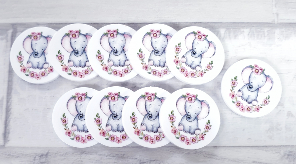 Einkaufswagenchip Elefant Mädchen mit Blumen